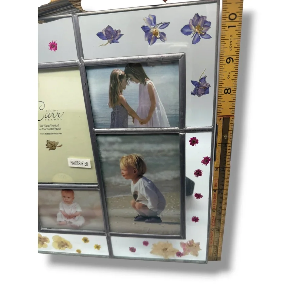 Vintage Carr Handcrafted Stained Glass Pressed Flower Collage Picture Frame